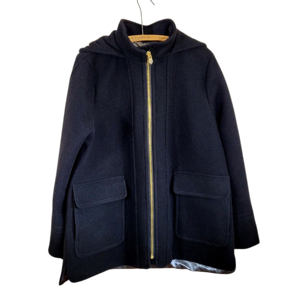 NWT J.CREW Black Nello Gori Stadium Cloth Wool Hooded Swing Coat Jacket M - Picture 3 of 14